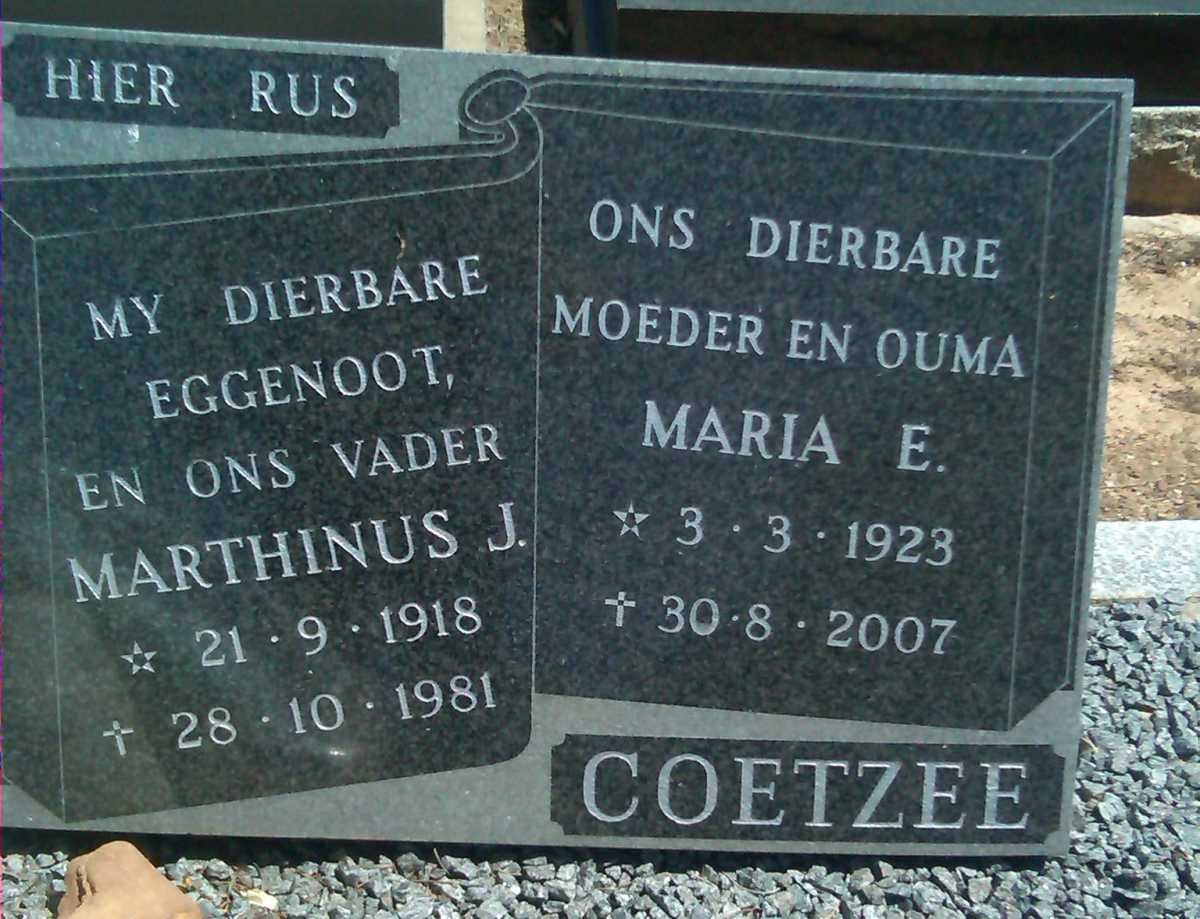 COETZEE Marthinus J. 1918-1981 &amp; Maria E. 1923-2007