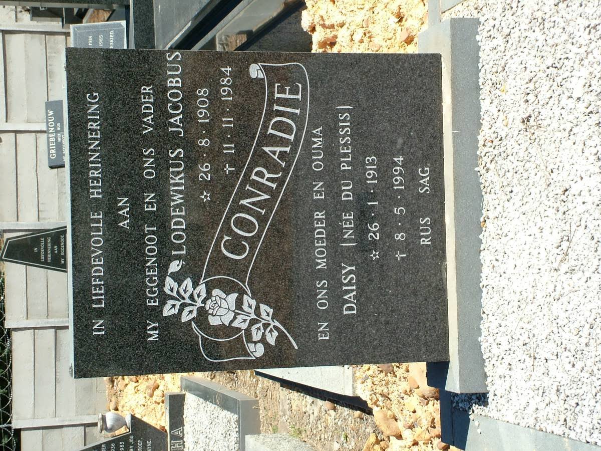 CONRADIE Lodewikus Jacobus 1908-1984 &amp; Daisy DU PLESSIS 1913-1994