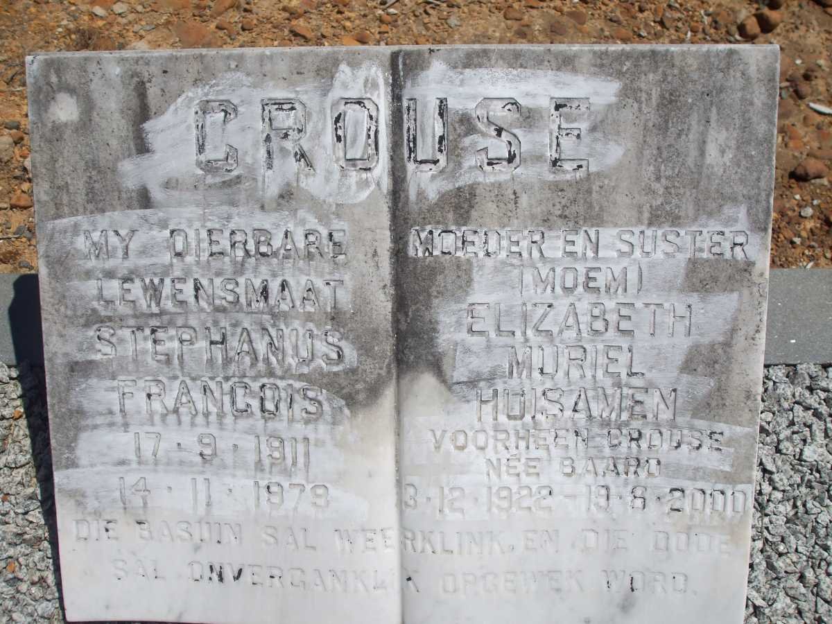 CROUSE Stephanus Francois 1911-1979 &amp; Elizabeth Muriel HUISAMEN previously CROUSE nee BAARD 1922-2000