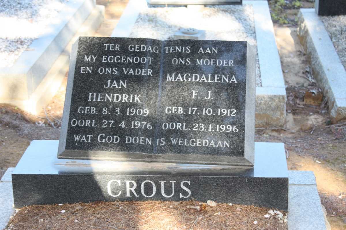 CROUS Jan Hendrik 1909-1976 &amp; Magdalena F.J. 1912-1996