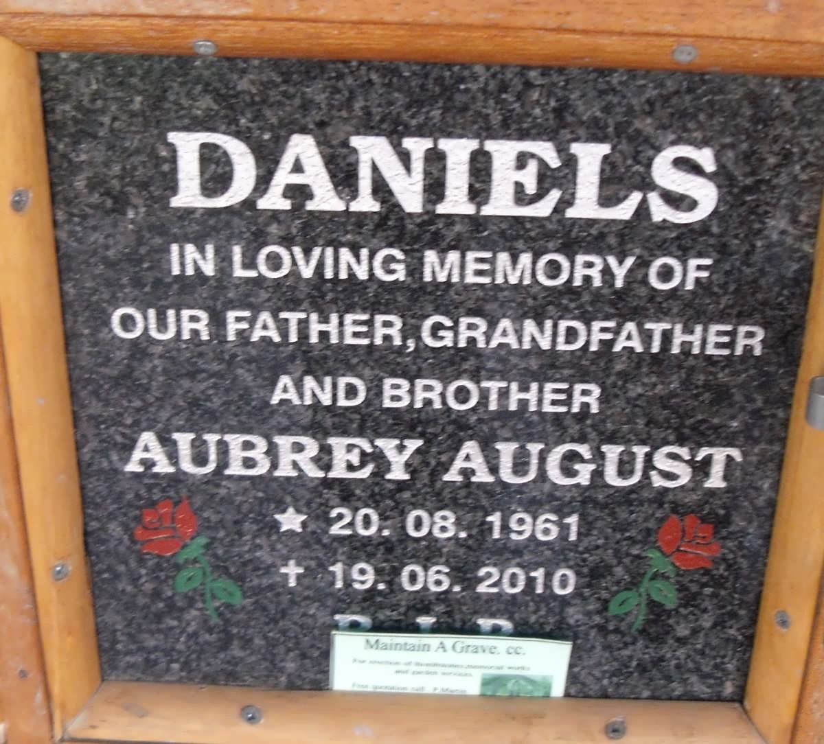 DANIELS Aubrey August 1961-2010