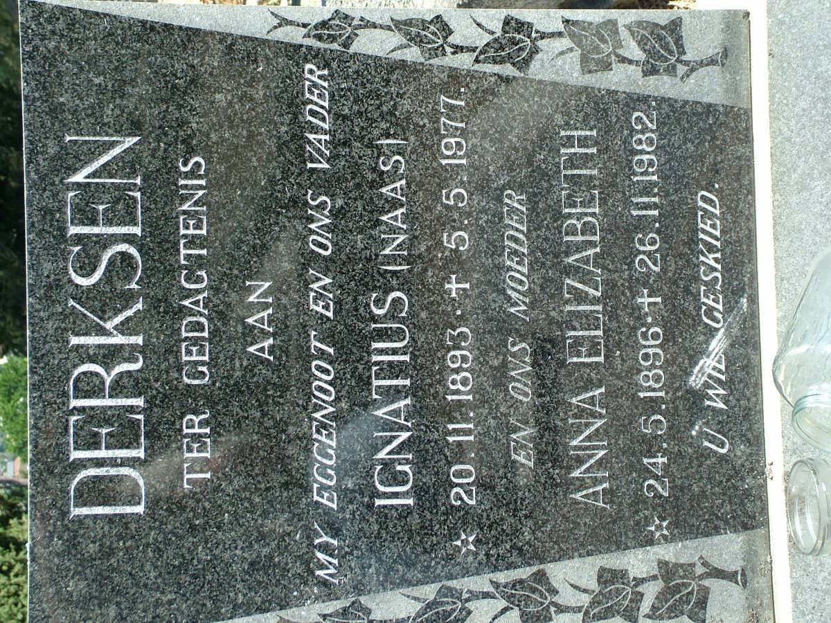 DERKSEN Ignatius 1893-1977 &amp; Anna Elizabeth 1896-1982