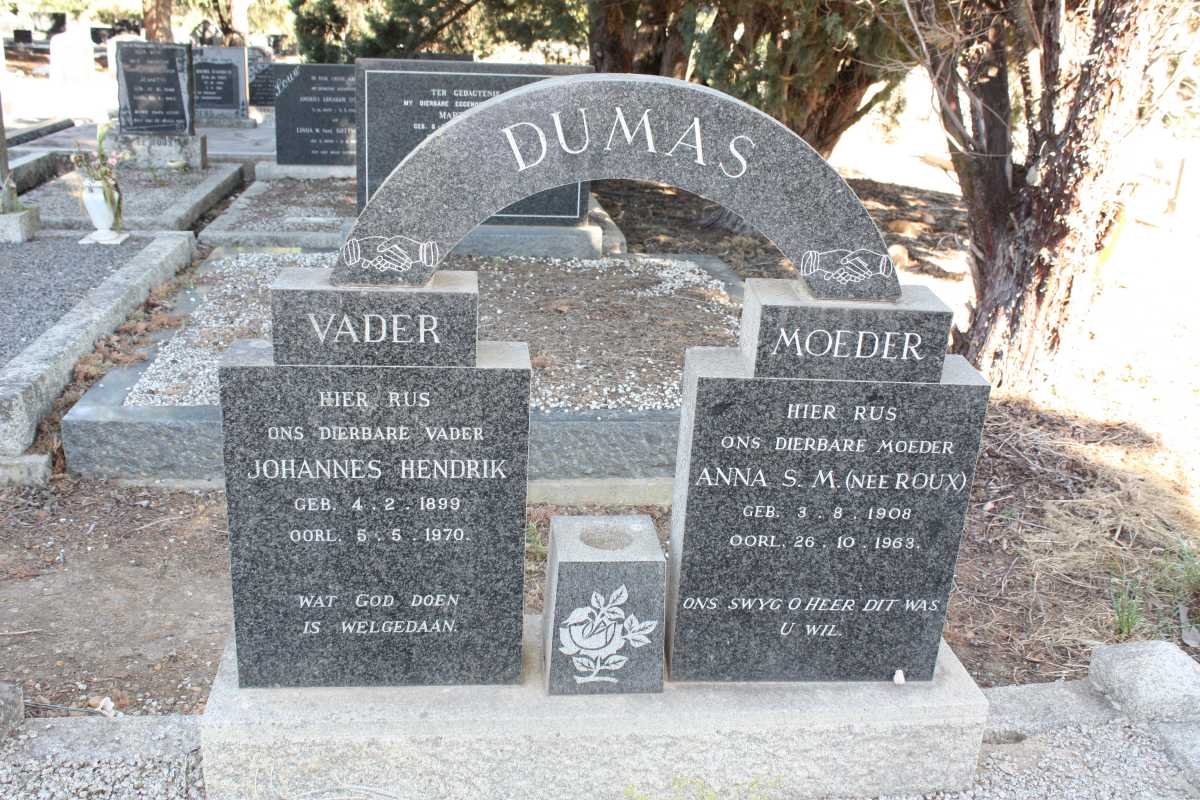 DUMAS Johannes Hendrik, du 1899-1970 &amp; Anna S.M. ROUX 1908-1963