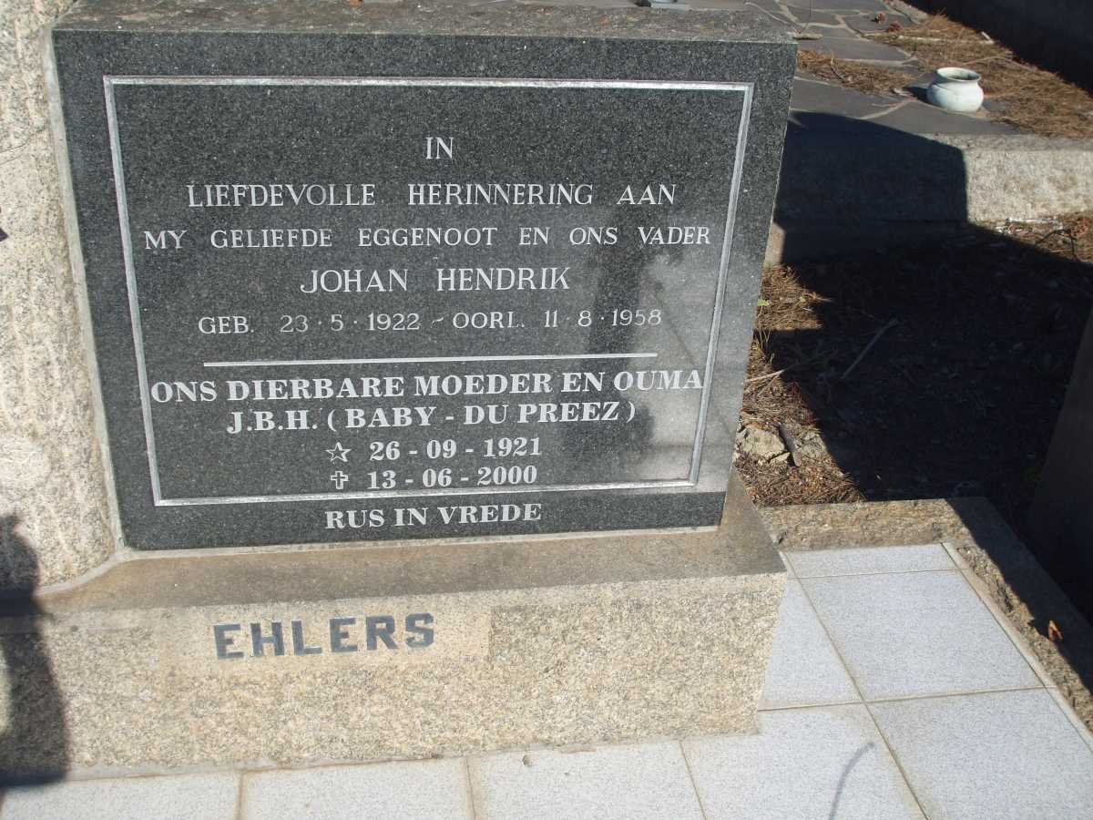 EHLERS Johan Hendrik 1922-1958 &amp; J.B.H. DU PREEZ 1921-2000