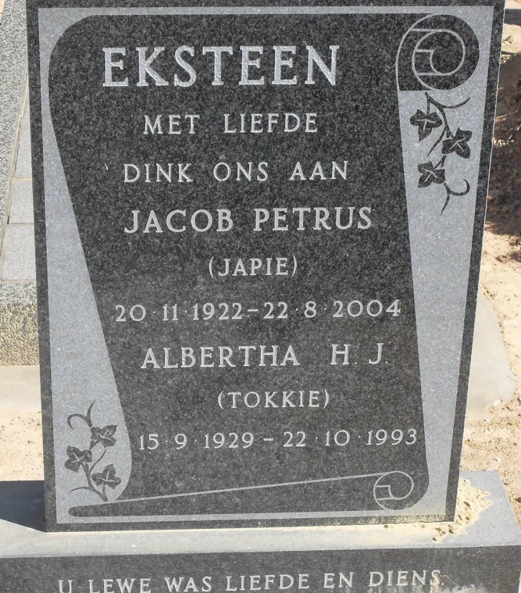 EKSTEEN Jacob Petrus 1922-2004 &amp; Albertha H.J. 1929-1993