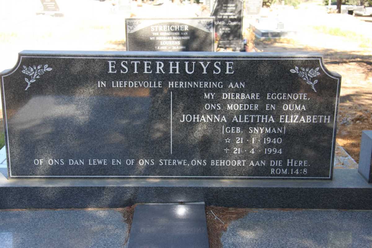 ESTERHUYSE Johanna Alettha Elizabeth nee SNYMAN 1940-1994