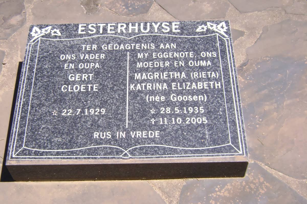 ESTERHUYSE Gert Cloete 1929- &amp; Magrietha Katrina Elizabeth GOOSEN 1935-2005