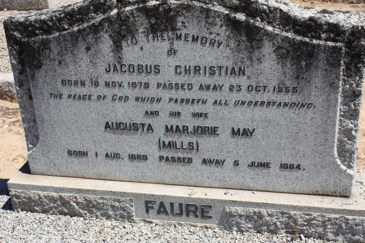 FAURE Jacobus Christian 1879-1955 &amp; Augusta Marjorie May MILLS 1889-1984