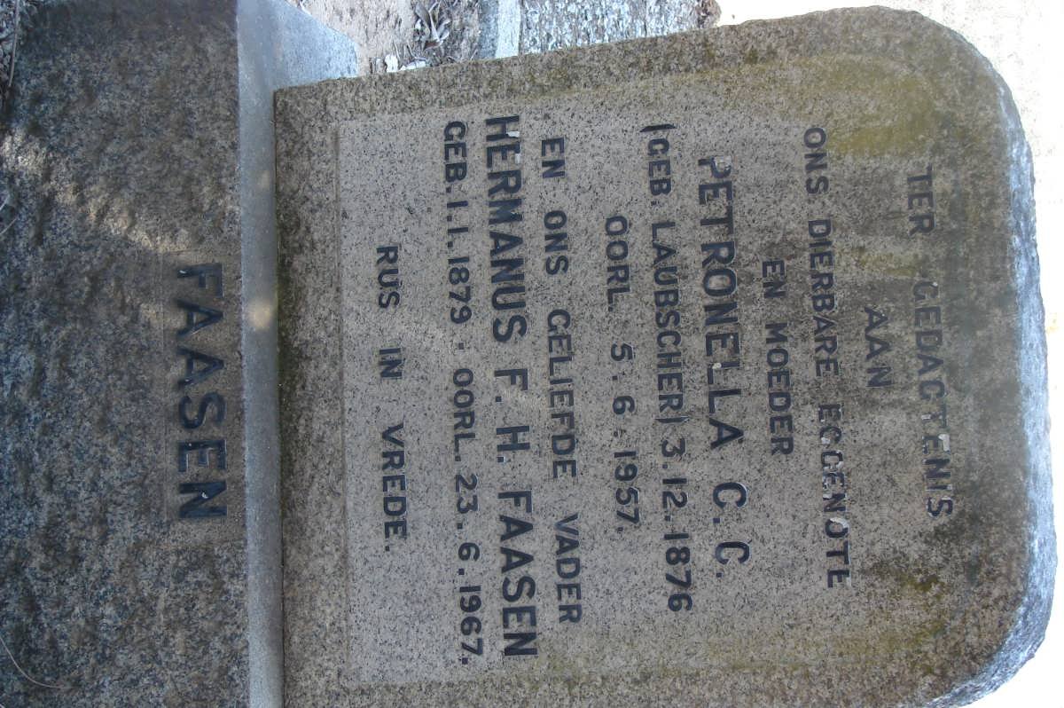 FAASEN Hermanus F.H. 1879-1967 &amp; Petronella C.C. LAUBSCHER 1876-1957
