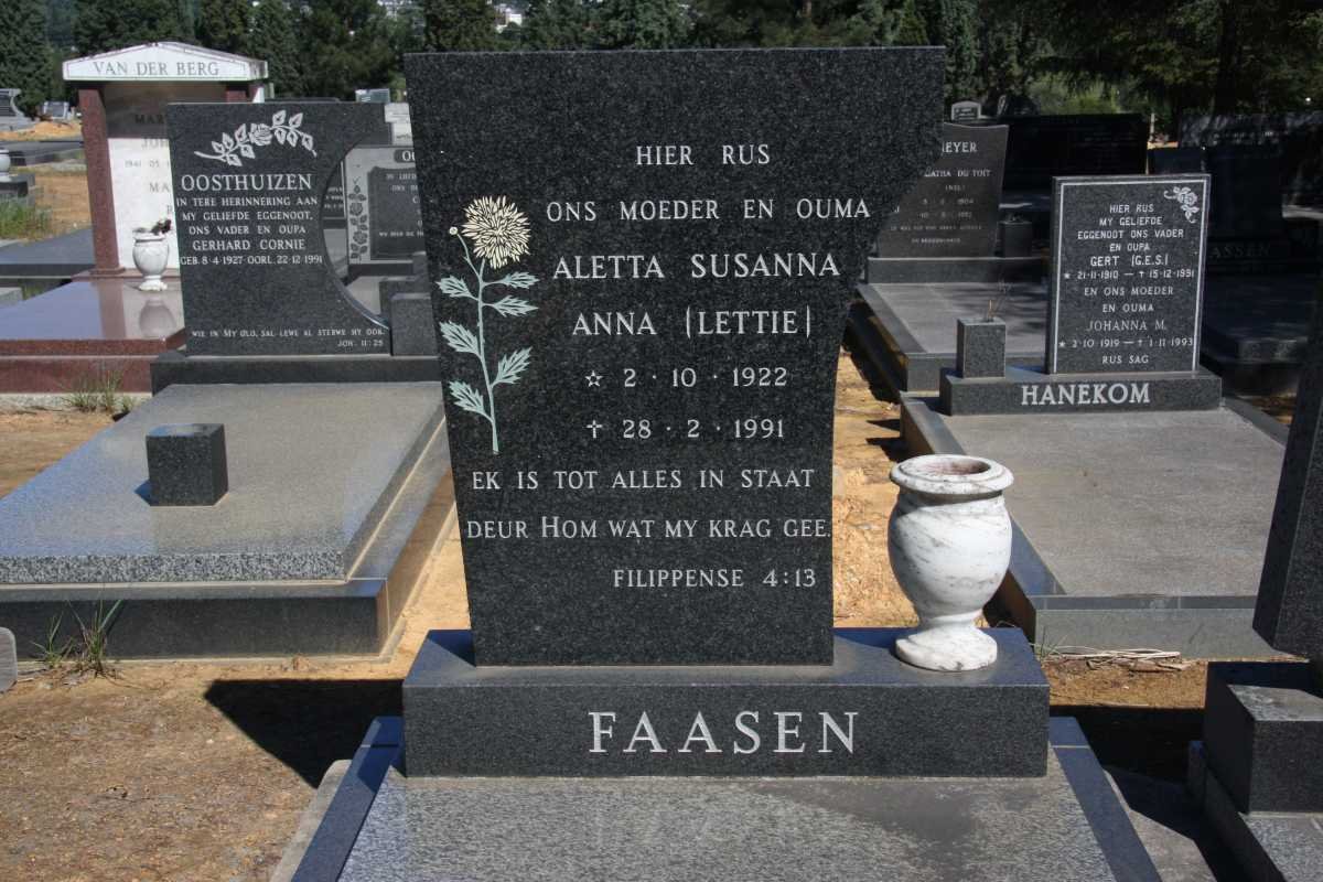 FAASEN Aletta Susanna Anna 1922-1991