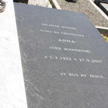 FAASEN Renier Jacobus 1923-1983 &amp; Anna HANEKOM 1922-2007