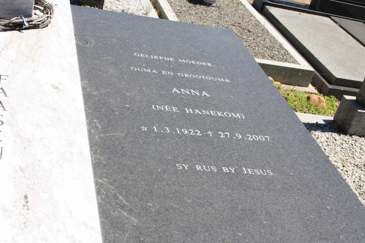 FAASEN Renier Jacobus 1923-1983 &amp; Anna HANEKOM 1922-2007