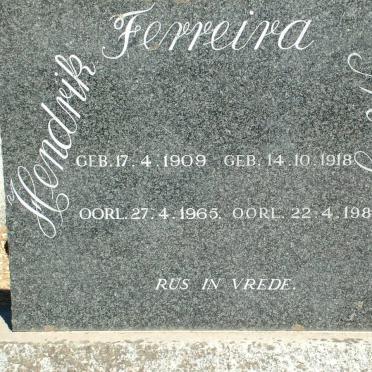 FERREIRA Hendrik 1909-1965 &amp; May 1918-1988