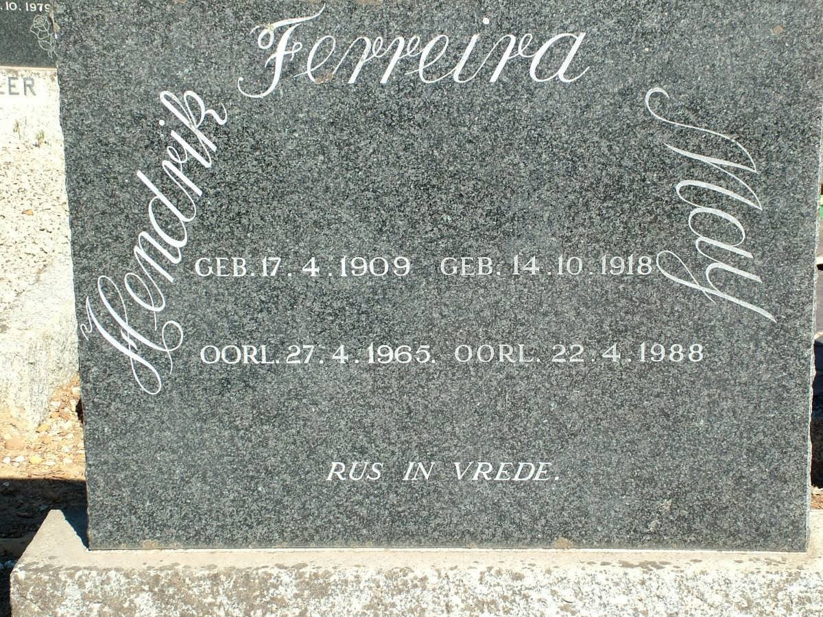 FERREIRA Hendrik 1909-1965 &amp; May 1918-1988