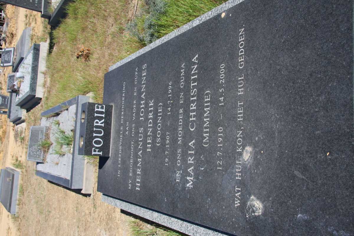 FOURIE Hermanus Johannes Hendrik 1907-1996 &amp; Maria Christina 1910-2000
