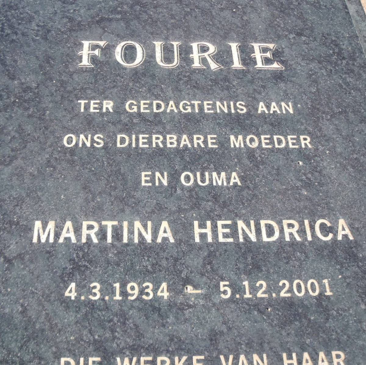 FOURIE Martina Hendrica 1934-2001