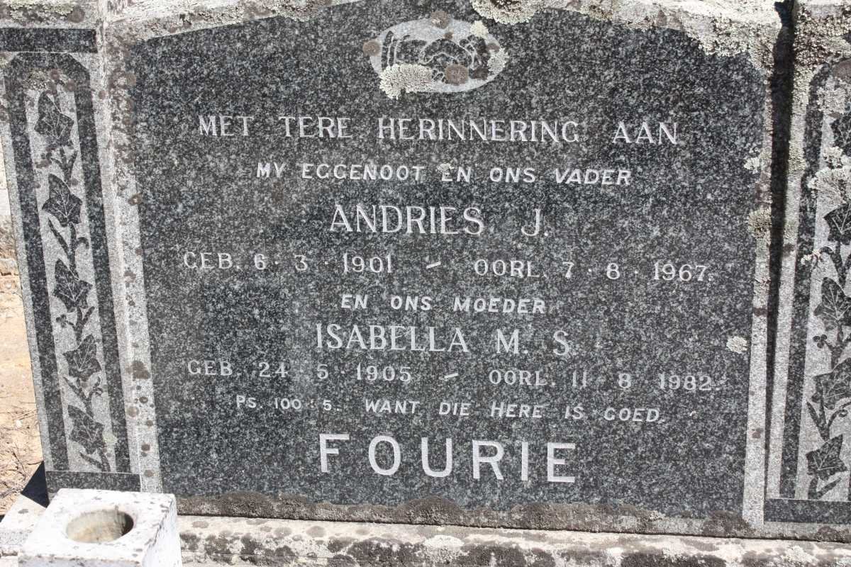 FOURIE Andries J. 1901-1967 &amp; Isabella M.S. 1905-1982