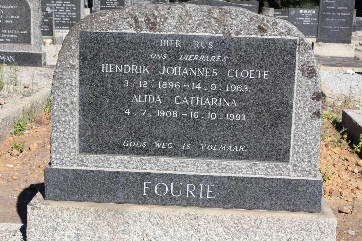 FOURIE Hendrik Johannes Cloete 1896-1963 &amp; Alida Catharina 1908-1983