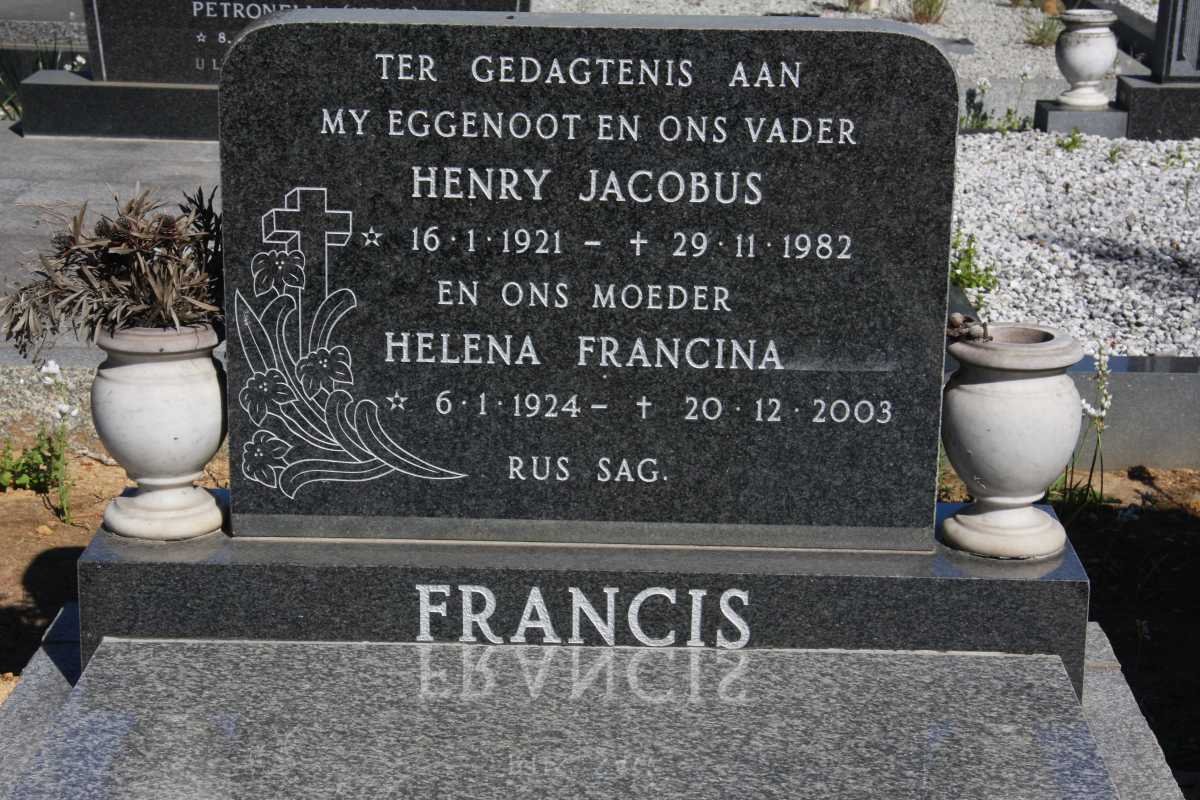 FRANCIS Henry Jacobus 1921-1982 &amp; Helena Francina 1924-2003