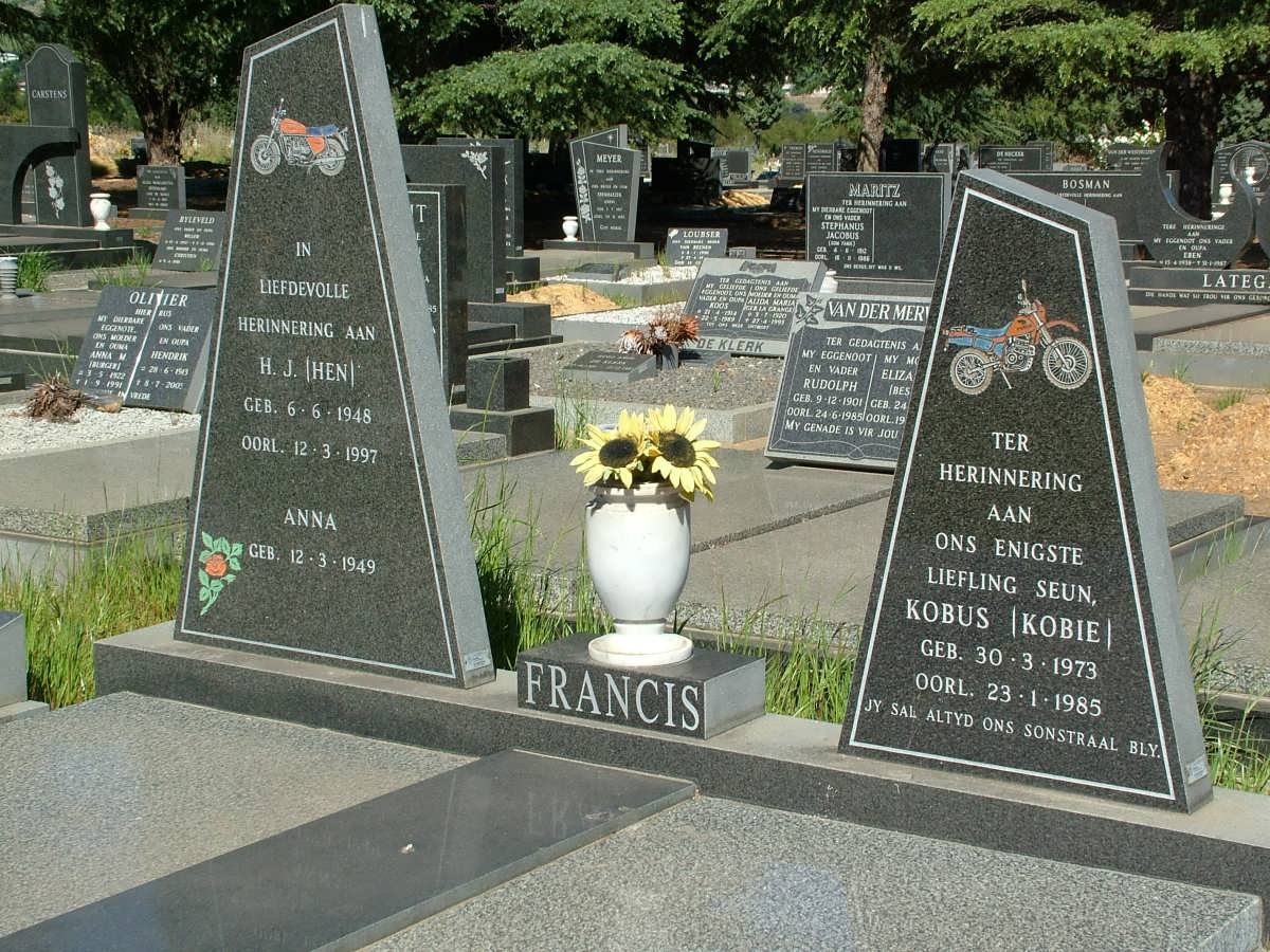 FRANCIS H.J. 1948-1997 &amp; Anna 1949- :: FRANCIS Kobus 1973-1985