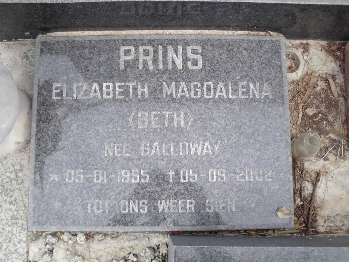 GALLOWAY Johannes F.C. 1923-1977 :: PRINS Elizabeth Magdalena nee GALLOWAY 1955-2002