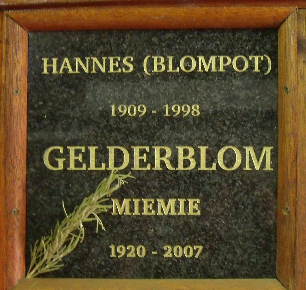 GELDERBLOM Hannes 1909-1998 &amp; Miemie 1920-2007