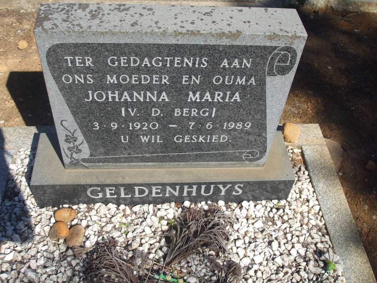 GELDENHUYS Johanna Maria nee V.D. BERG 1920-1989