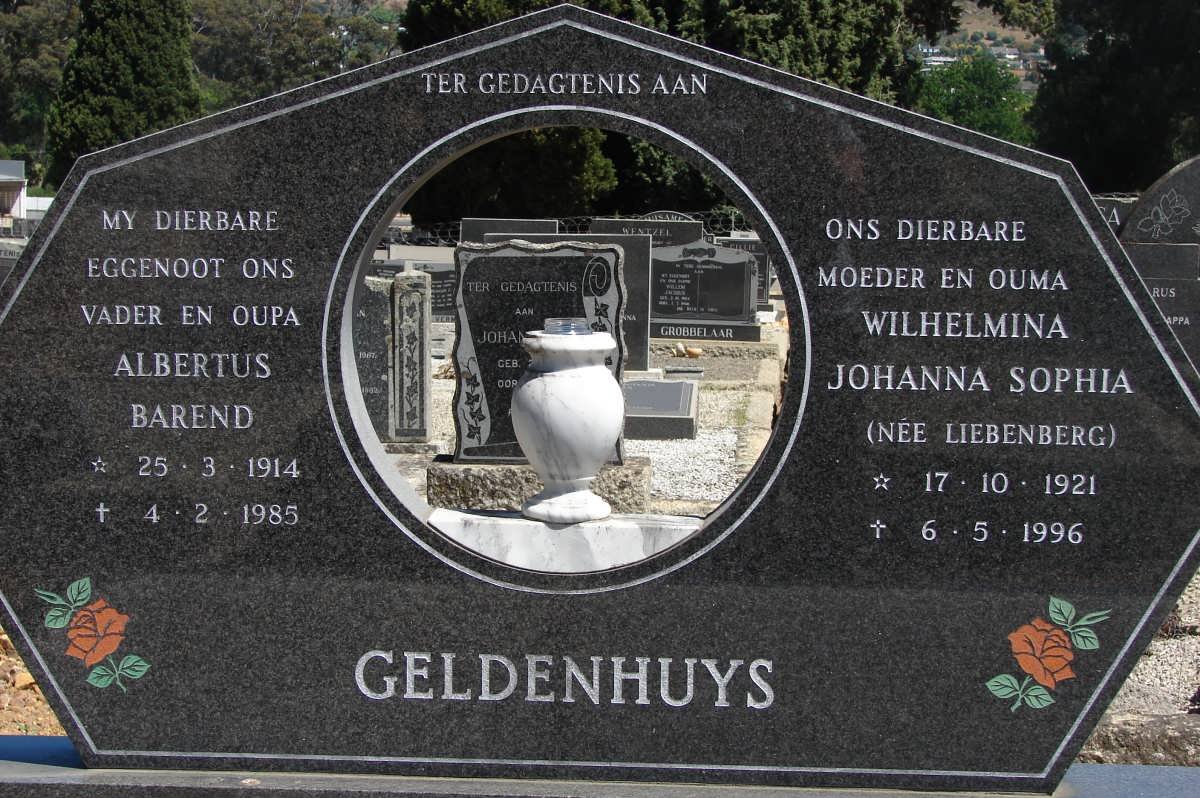 GELDENHUYS Albertus Barend 1914-1985 &amp; Wilhelmina Johanna Sophia LIEBENBERG 1921-1996