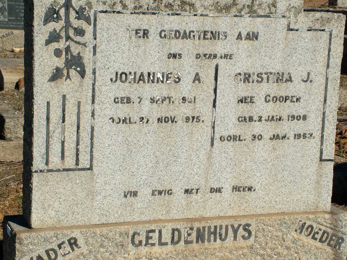 GELDENHUYS Johannes A. 1901-1975 &amp; Christina J. COOPER 1908-1953