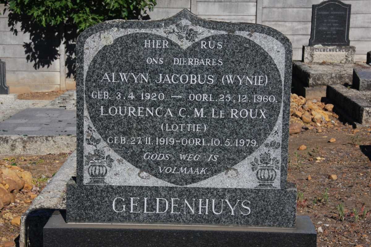 GELDENHUYS Alwyn Jacobus 1920-1960 &amp; Lourenca C.M. LE ROUX 1919-1979