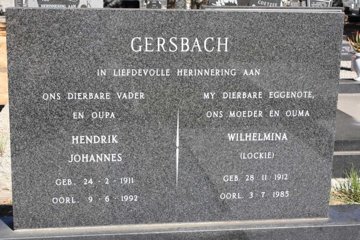 GERSBACH Hendrik Johannes 1911-1992 &amp; Wilhelmina LOCKIE 1912-1985