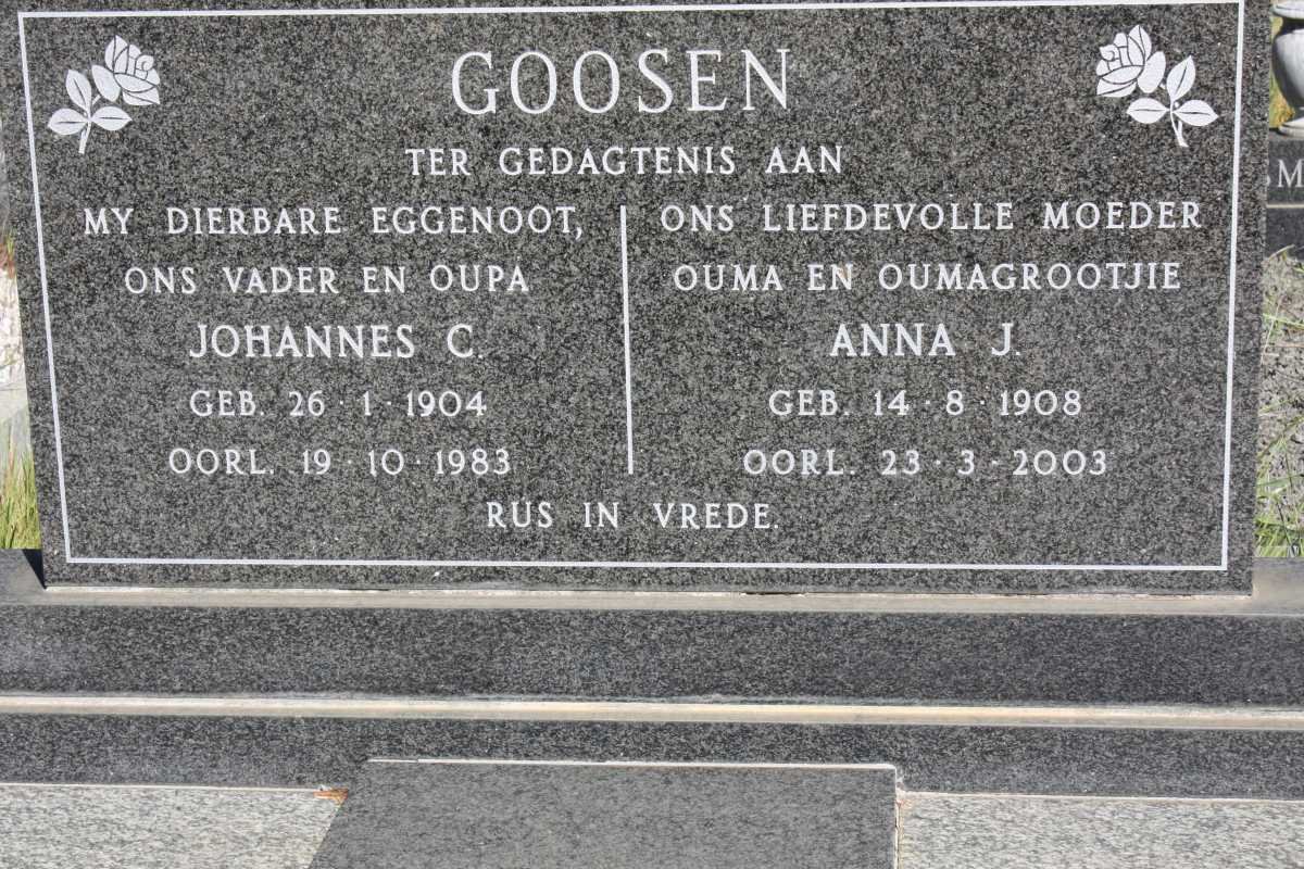 GOOSEN Johannes C. 1904-1983 &amp; Anna J. 1908-2003