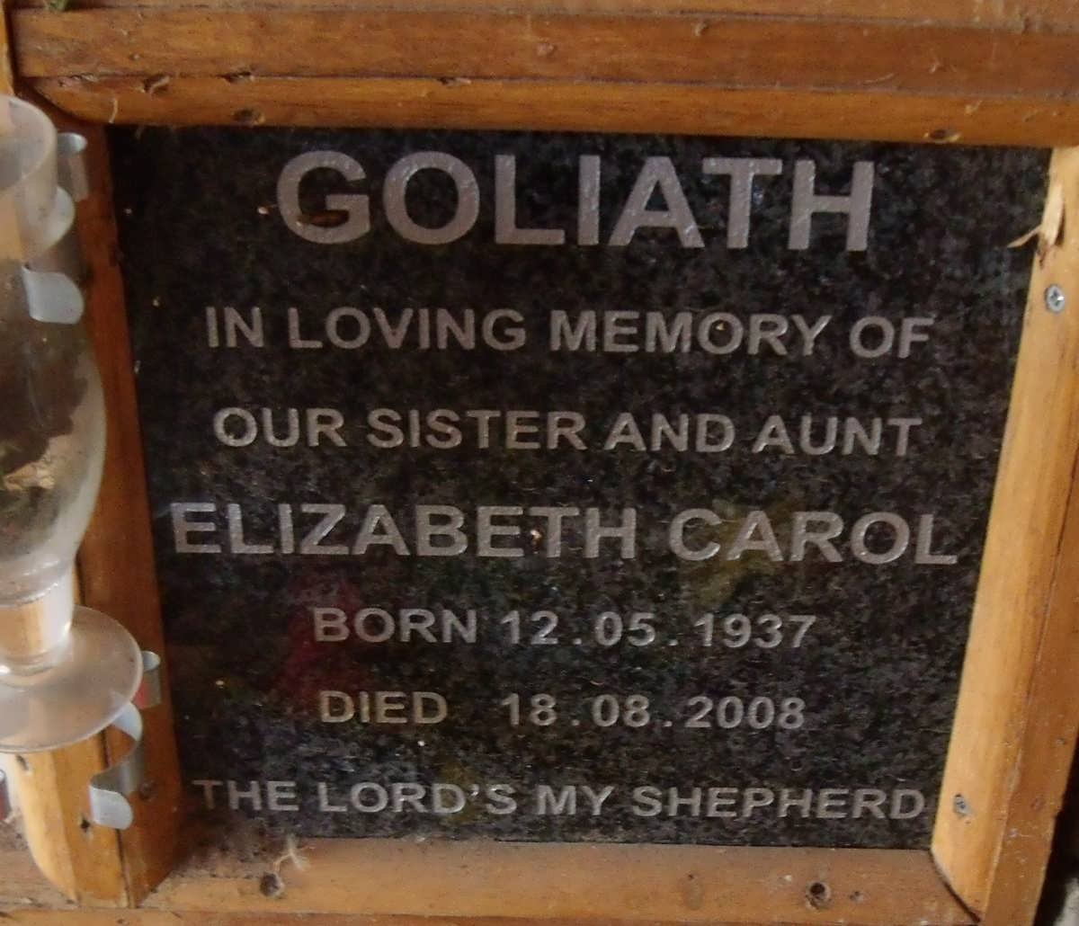 GOLIATH Elizabeth Carol  1937-2008