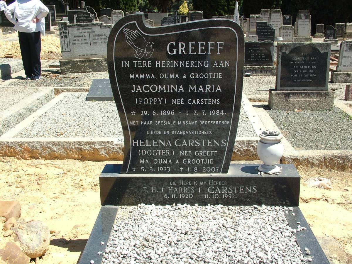 GREEFF Jacomina Maria nee CARSTENS 1896-1984 :: CARSTENS Helena 1923-2007 :: CARSTENS T.H. 1920-1992