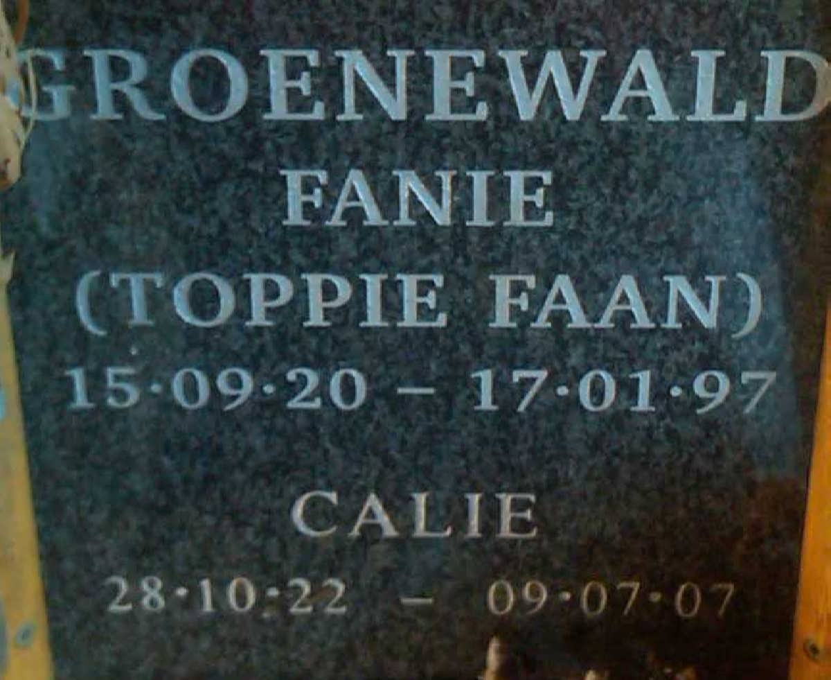 GROENEWALD Fanie 1920-1997 &amp; Calie 1922-2007