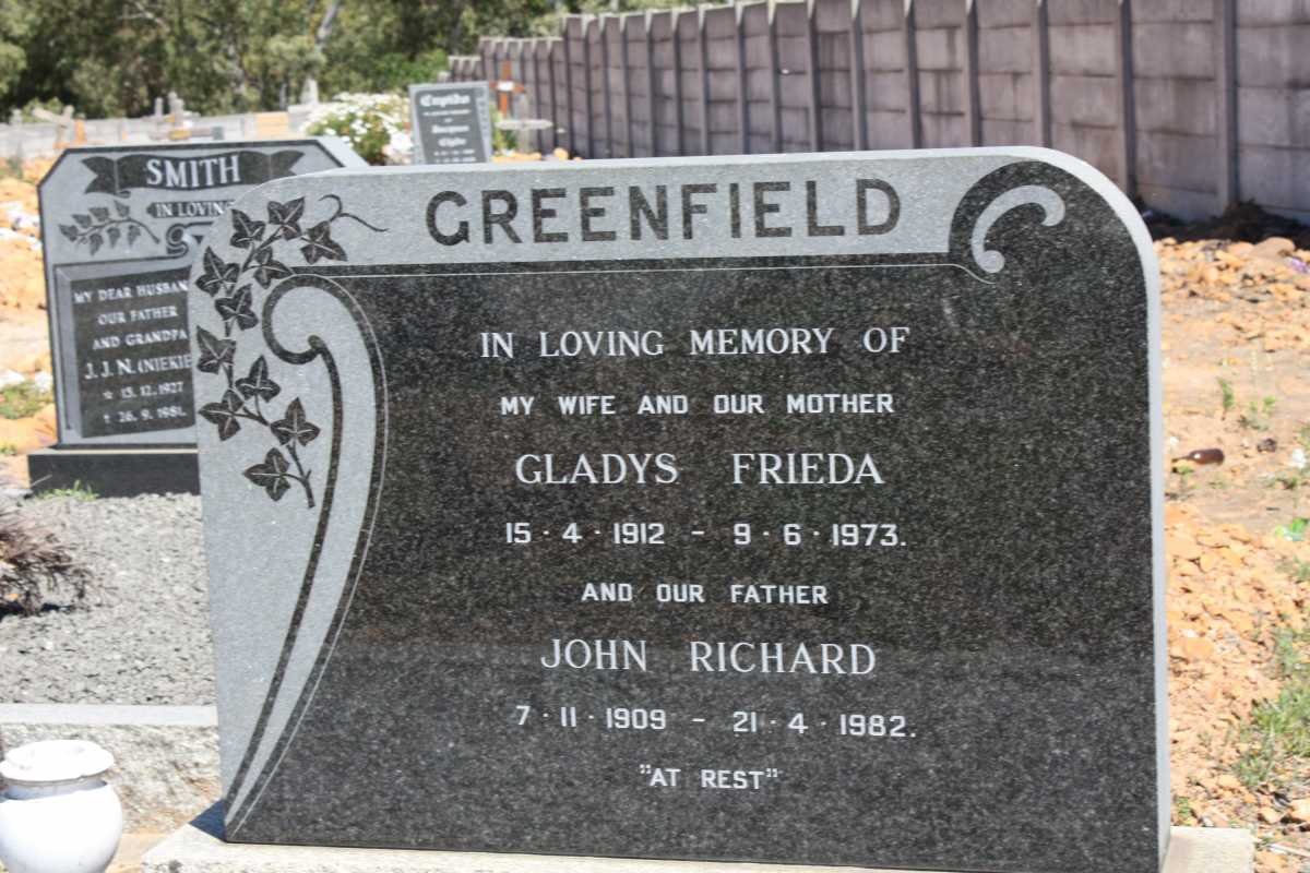 GREENFIELD John Richard 1909-1982 &amp; Gladys Frieda 1912-1973