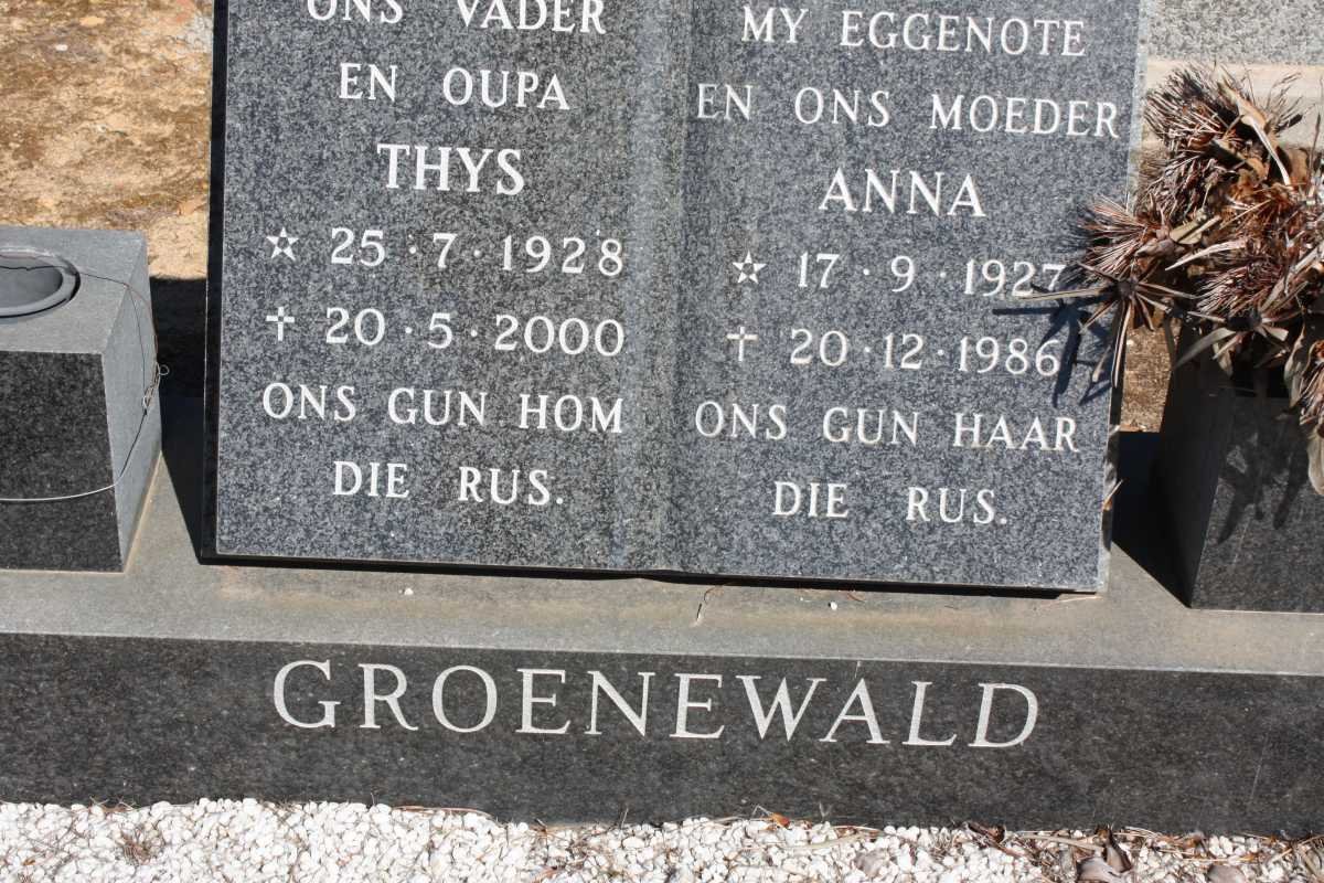 GROENWALD Thys 1928-2000 &amp; Anna 1927-1986