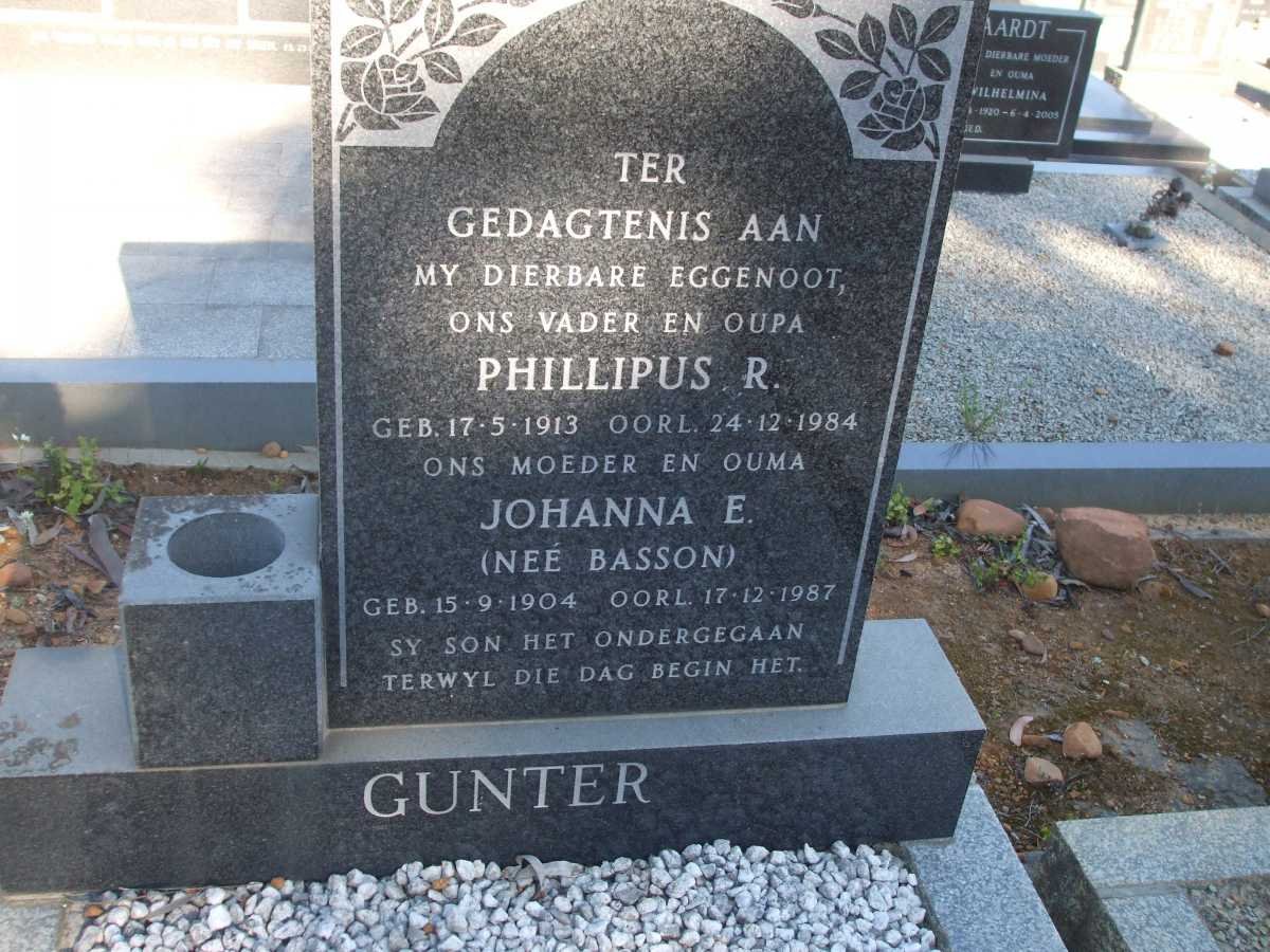 GUNTER Phillipus R. 1913-1984 &amp; Johanna E. BASSON 1904-1987