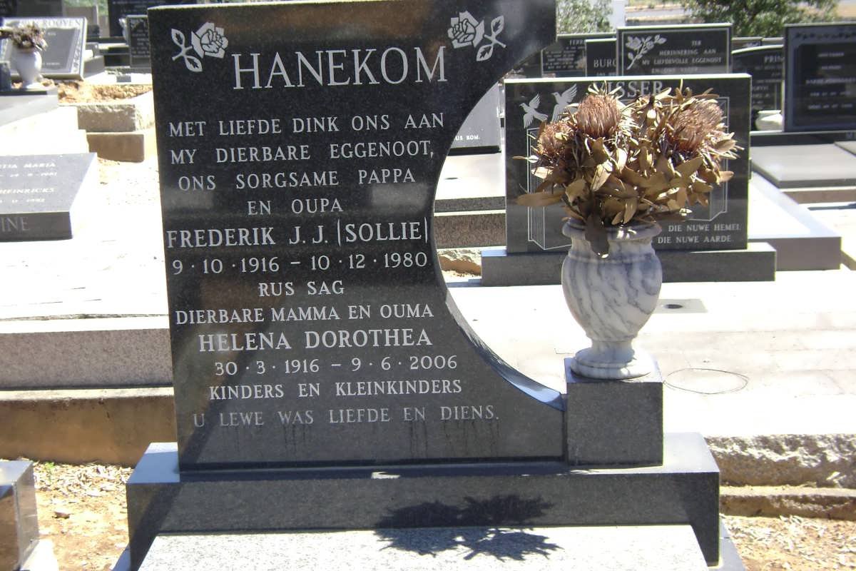 HANEKOM Frederik J.J. 1916-1980 &amp; Helena Dorothea 1916-2006