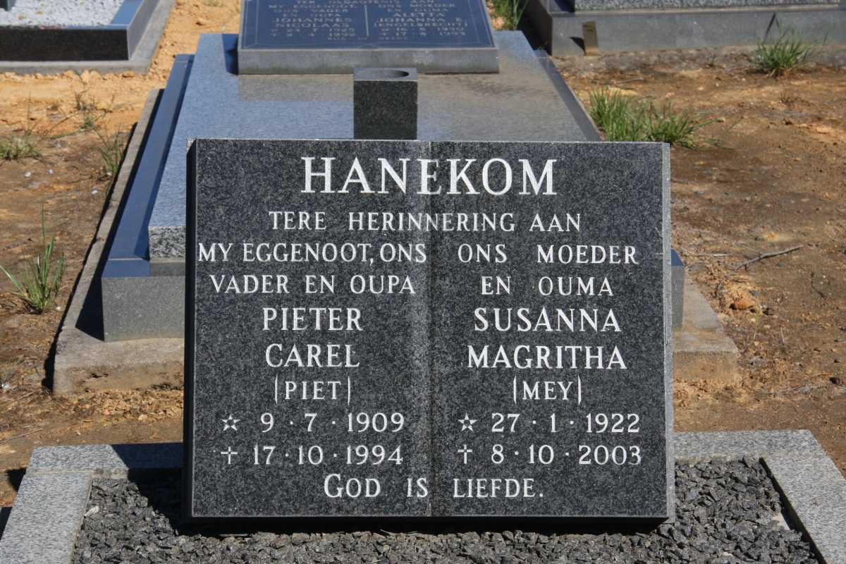 HANEKOM Pieter Carel 1909-1994 &amp; Susanna Magrietha 1922-2003