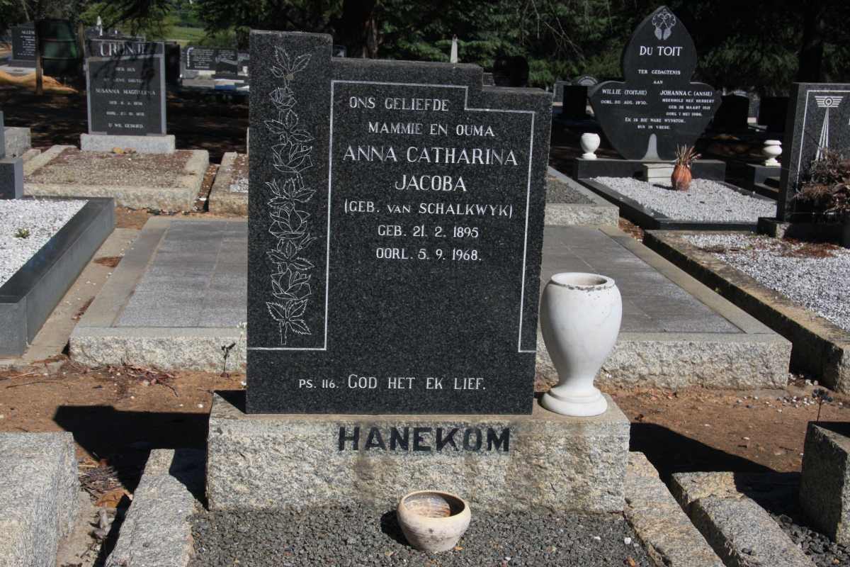 HANEKOM Anna Catharina Jacoba nee VAN SCHALKWYK 1895-1968