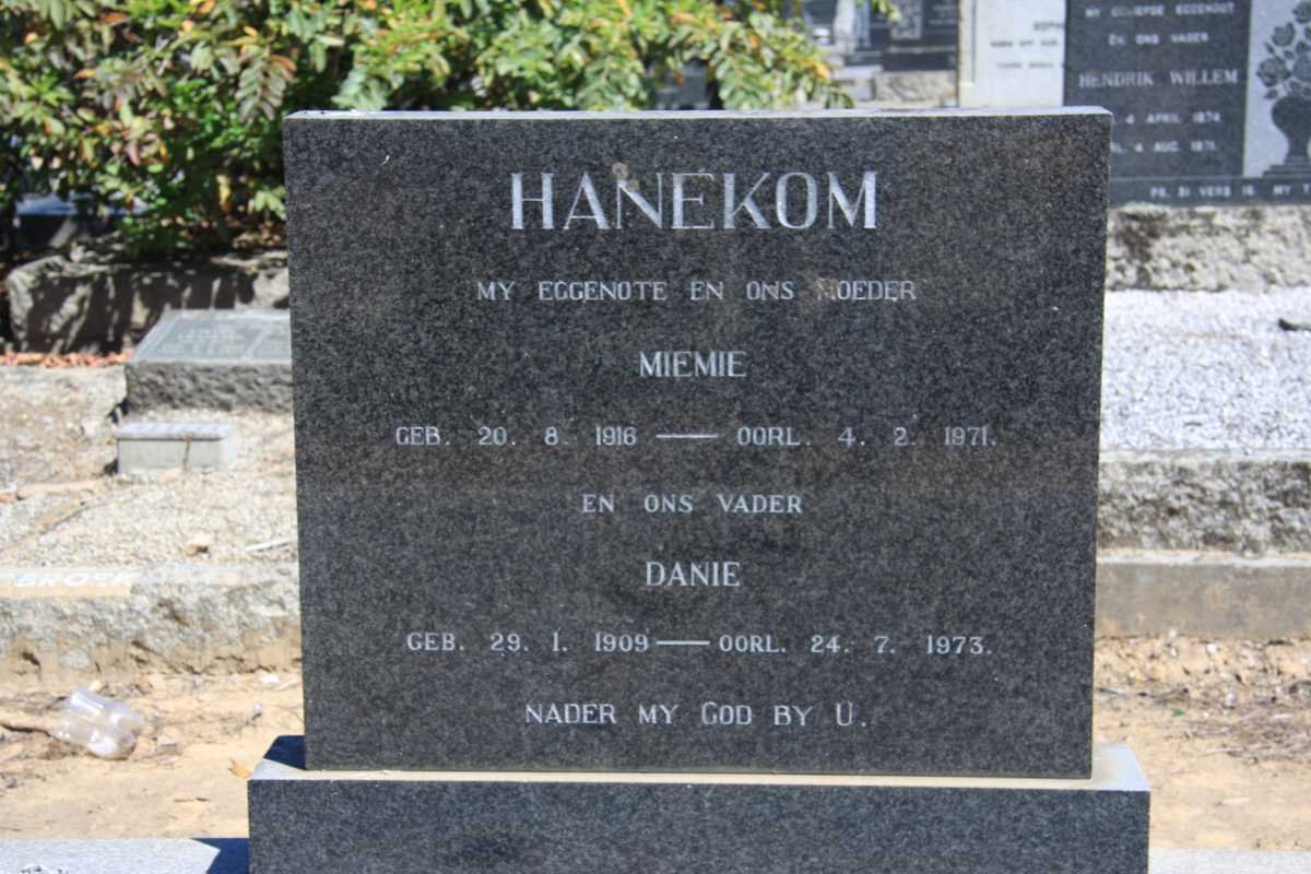HANEKOM Danie 1909-1973 &amp; Miemie 1916-1971