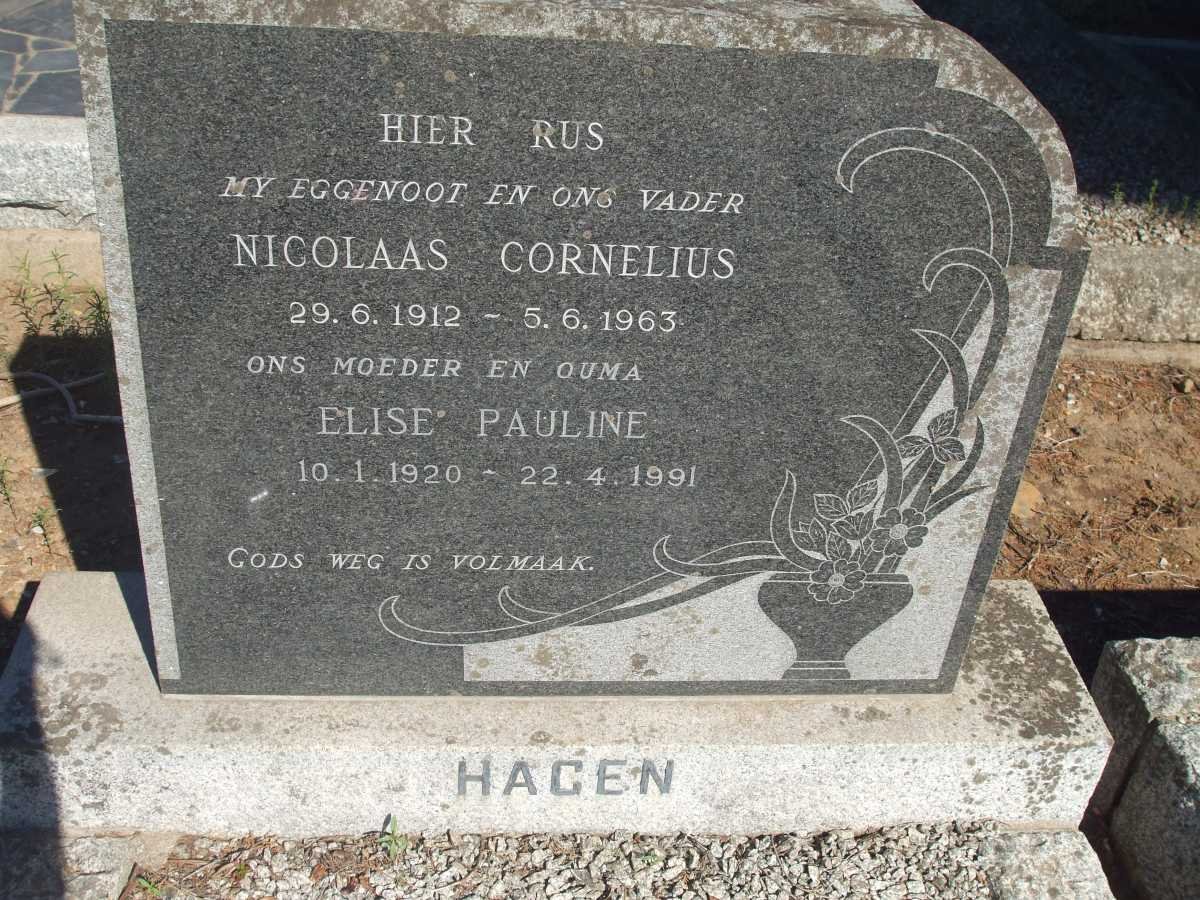 HAGEN Nicolaas Cornelius 1912-1963 &amp; Elise Pauline 1920-1991