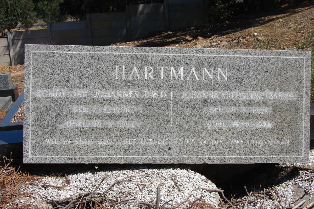 HARTMANN Jan Johannes 1906-1984 &amp; Johanna Christina -1993