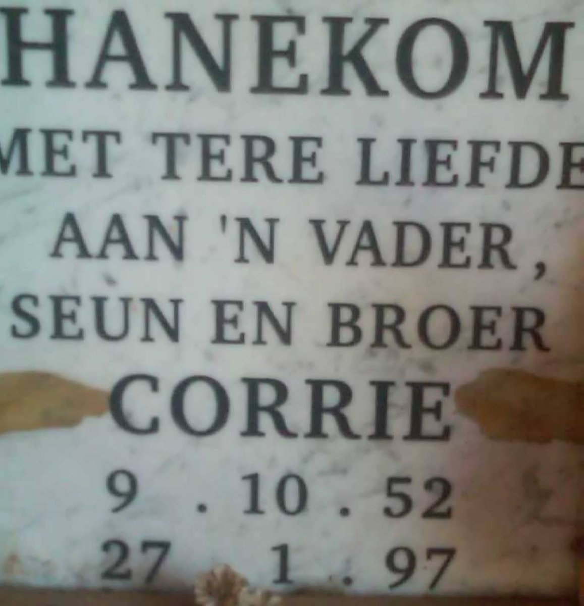 HANEKOM Corrie 1952-1997