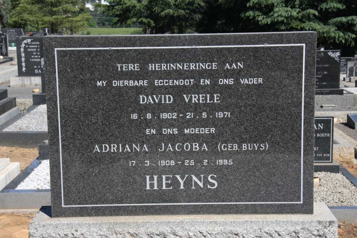 HEYNS David Vrele 1902-1971 &amp; Adriana Jacoba BUYS 1908-1995
