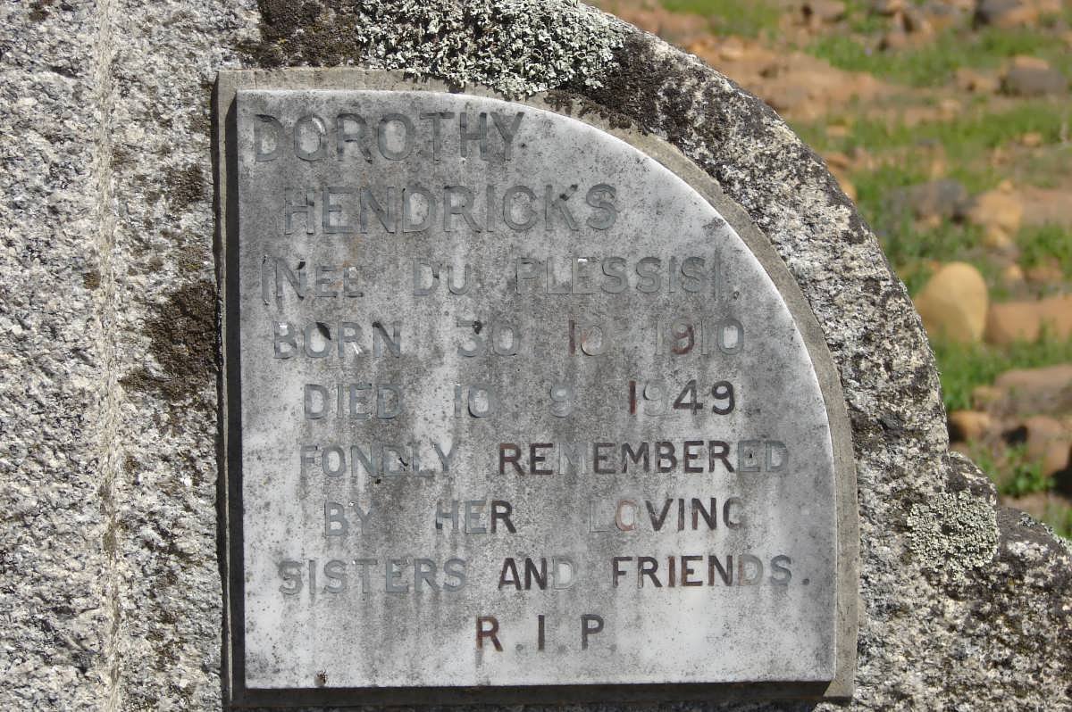 HENDRICKS Dorothy nee DU PLESSIS 1910-1949