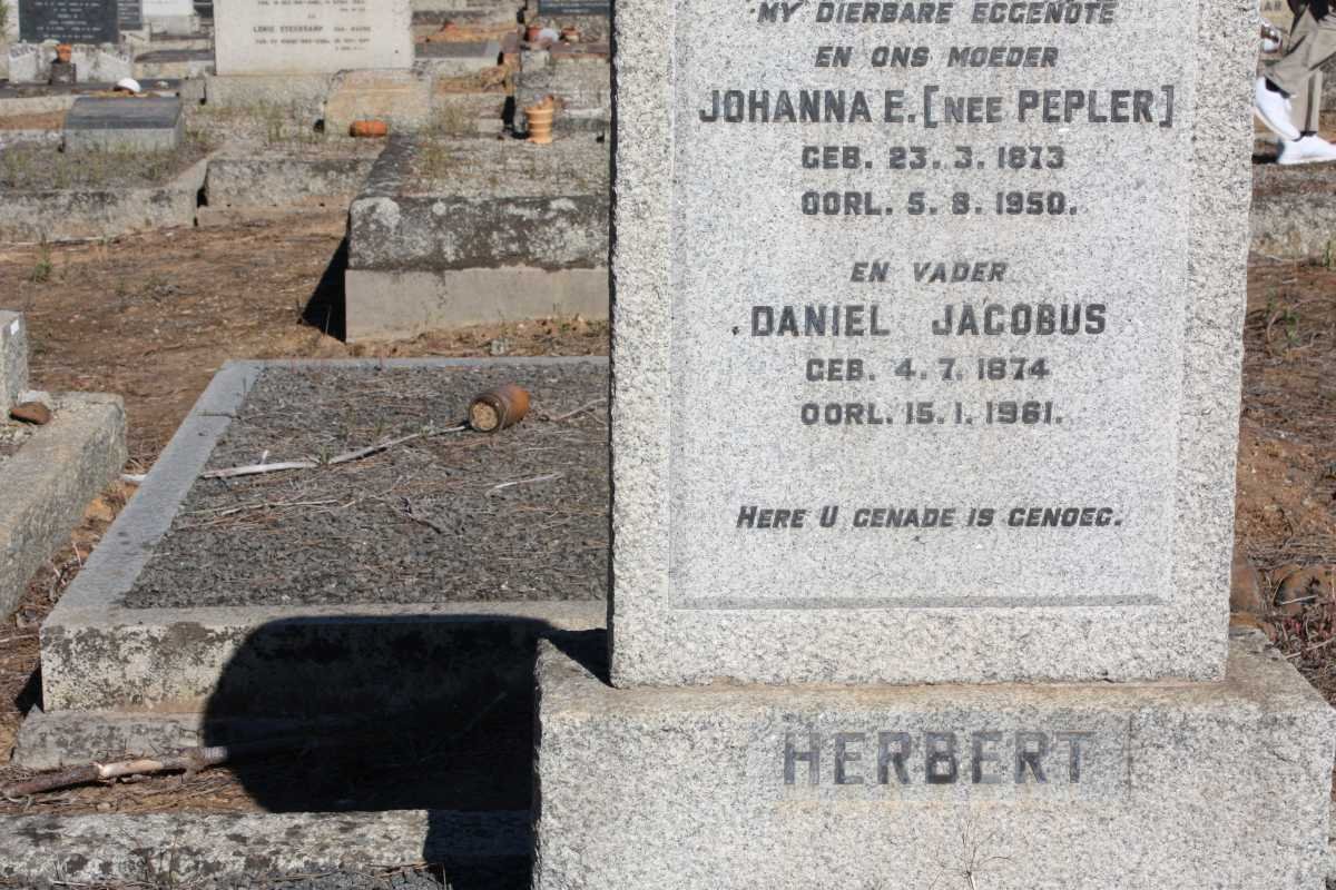 HERBERT Daniel Jacobus 1874-1961 &amp; Johanna E. PEPLER 1873-1950