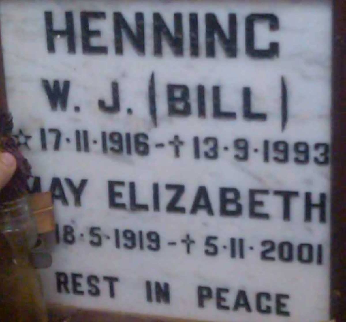 HENNING W.J. 1916-1993 &amp; May Elizabeth 1919-2001