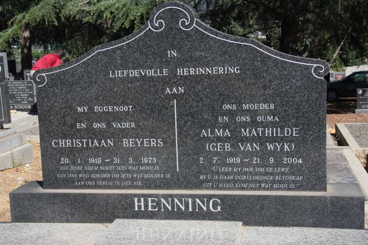 HENNING Christiaan Beyers 1915-1973 &amp; Alma Mathilde VAN WYK 1919-2004